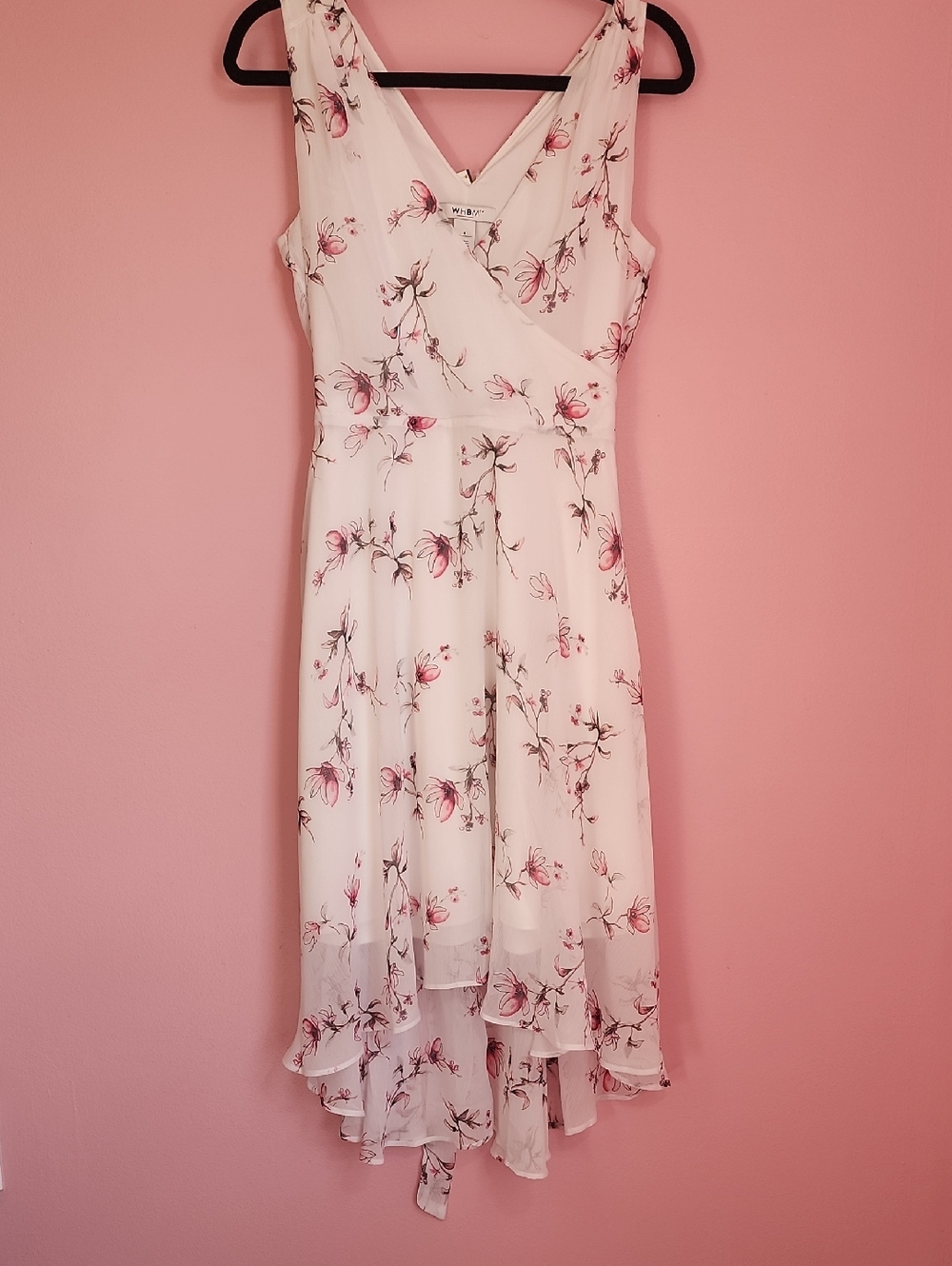 White House Black Market White Sleeveless High-Low Dress with Pink Floral Print - Picture 3 of 8